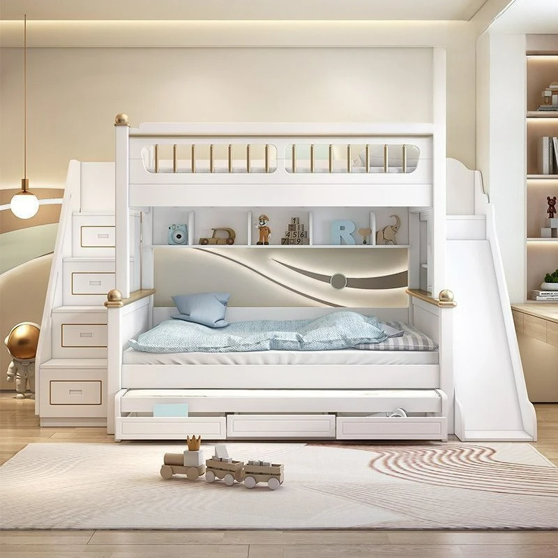 

Customizable new children's bunk bed with slide cabinet combination bedroom