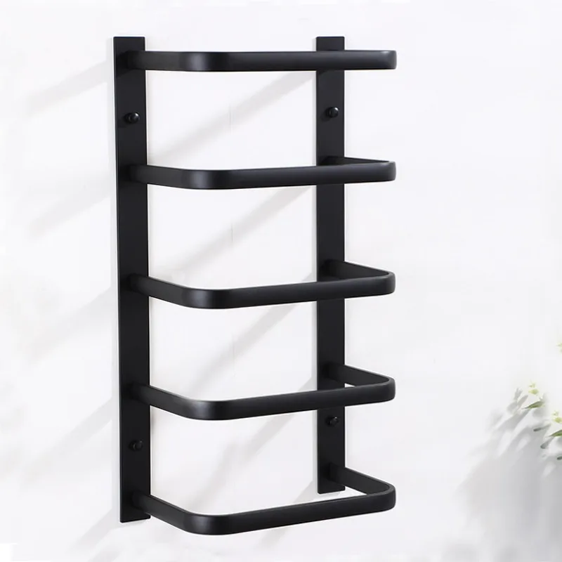 Black non-punching five-layer towel rack, bath towel rack, bathroom rack, toilet.