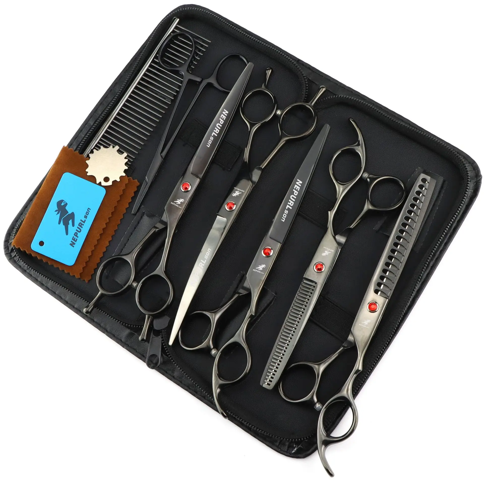 

7 Inch Pet Grooming Scissors Set With Bag Dog Straight Cut Teeth Cut Fish Bone Scissors