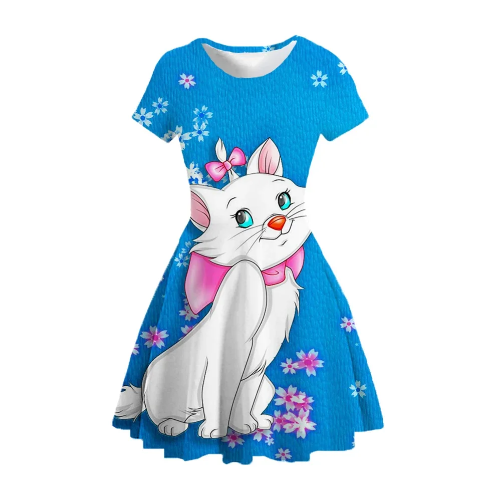 Summer Girls Dress 2022 New Cute Cartoon Pattern Kids Dresses for Girl  Children Disney cute Mary cat Princess Party Clothing