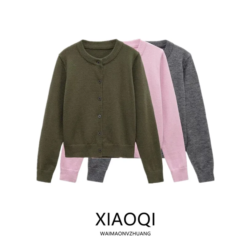 

Осень 2025: Новая женская модная универсальная вязаная кофта с круглым вырезом из смесового волокна для повседневной носки, комфортная посадка, открытый стиль