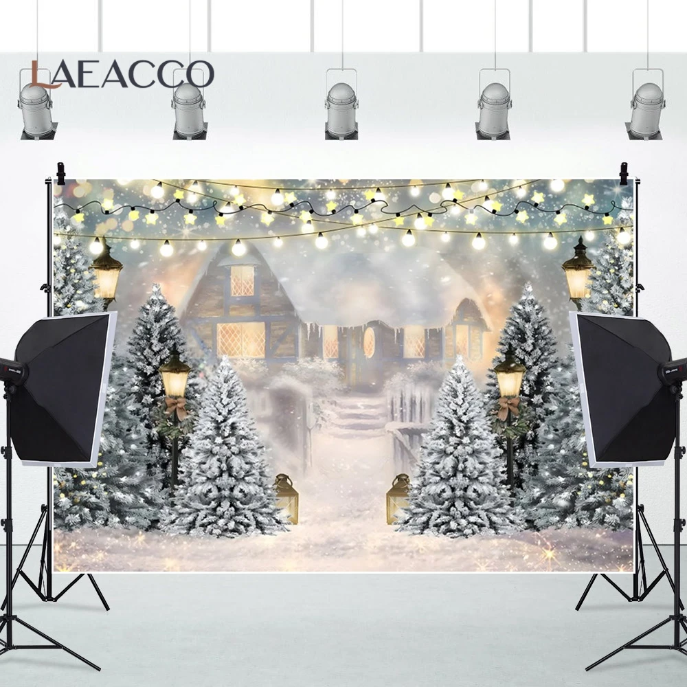 Merry Christmas Photo Background Winter Snow Forest Child Portrait Photocall Prop Scene Light Bokeh Family Photography Backdrops