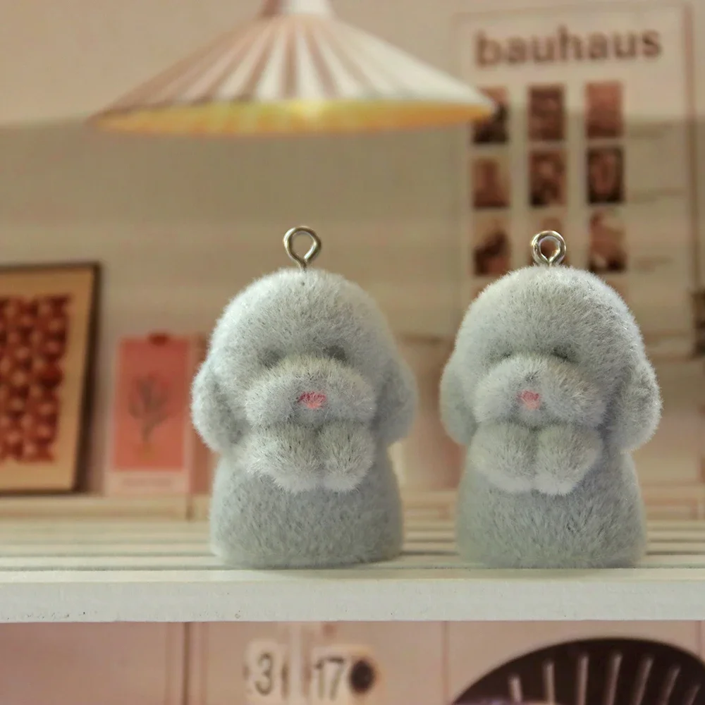 30PCS Puppy Flocking Resin Pendant Cute Dog 3D Fluffy Flocked Animal Charms Dolls For Necklace Earrings DIY Jewelry Make