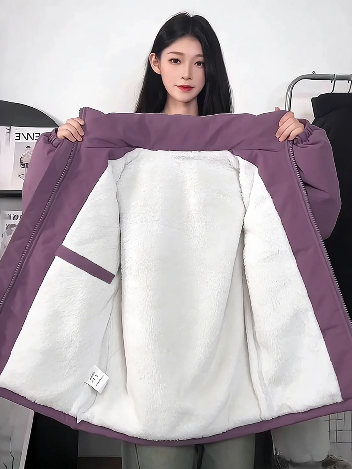 

Warmth Thiened ort Lamb Velvet Jaet Purple Taro Winter Men's Cotton Clothes Bread Sle Stand Collar Casual Outerwear