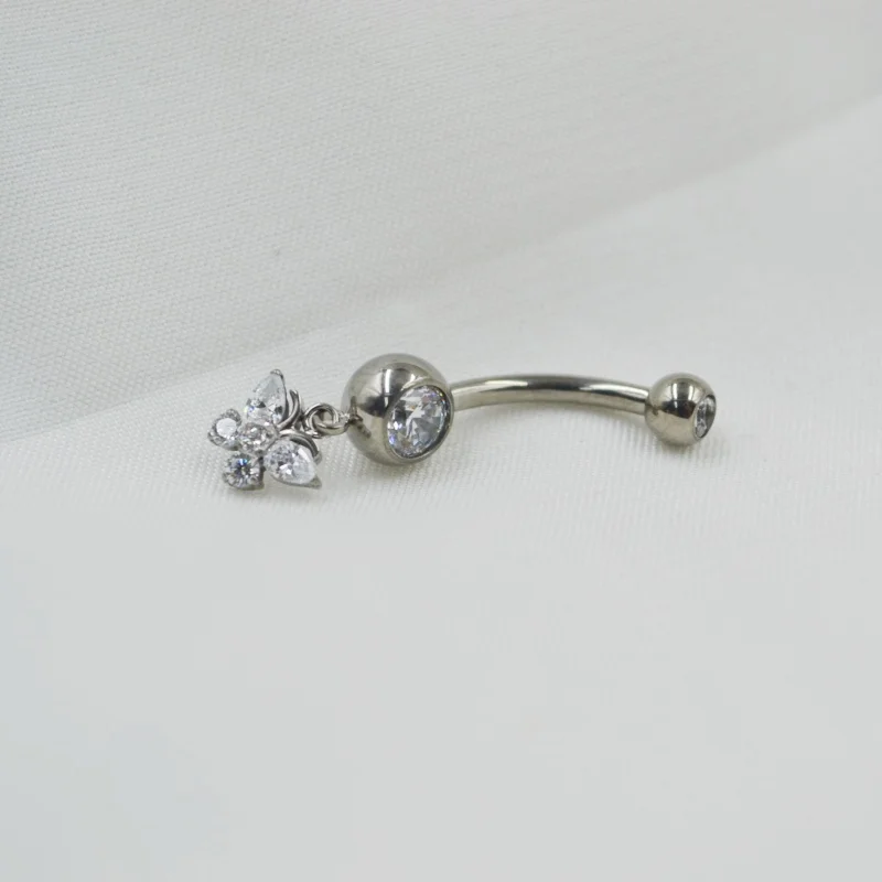 10PCS Body Jewelry-G23 Titanium Astm F136 Butterfly CZ Smart Navel Button Body Piercing 14G Navel Curve Barbells Belly Rings New