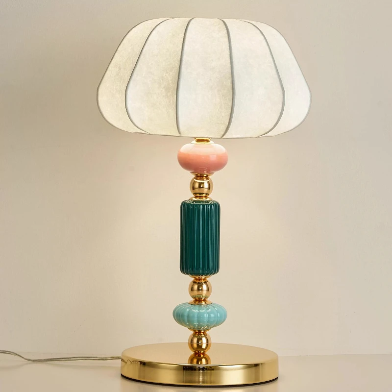 

Italian Designer Floor Lamps Silk Lampshade Ceramics LED Desk Lamps Parlor Sofa Bedroom Atmosphere Adorn Advanced Standing Lamps