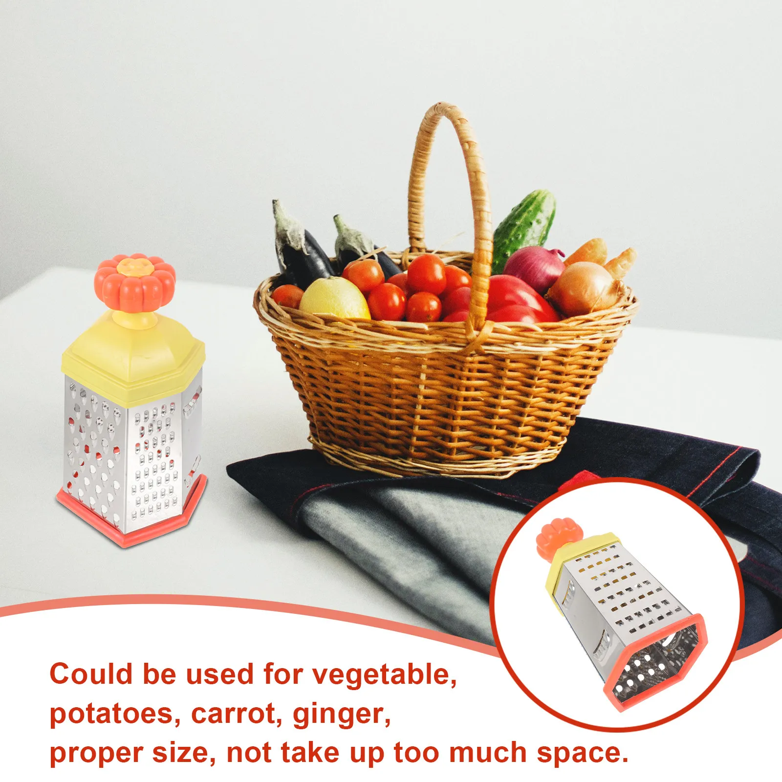 6-Sided Stainless Steel Box Grater for Kitchen Vegetable Grater Potato Carrot Ginger Cheese Shredding Slicing Grinding Multi