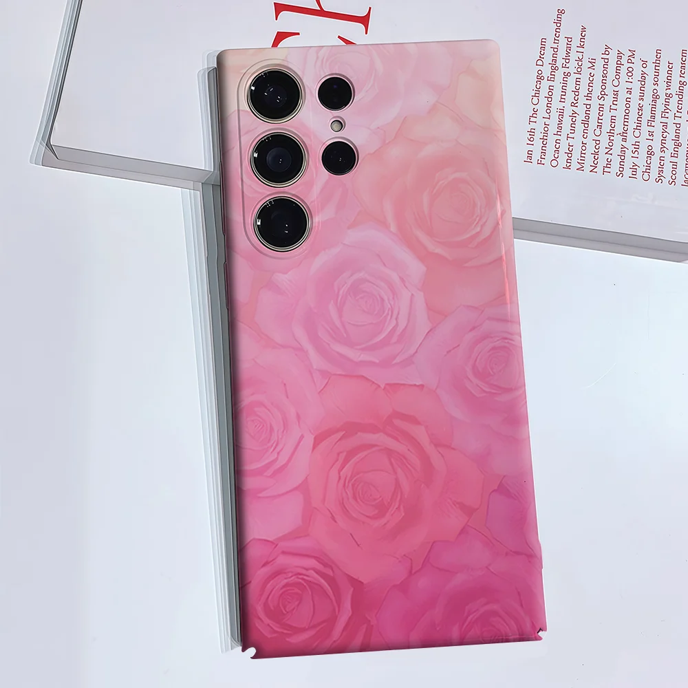 Pink Roses Gradient Luxury Fashion Full Lens Protective Case for Samsung Galaxy S26 S25 S24 A56 A36 Plus Ultra
