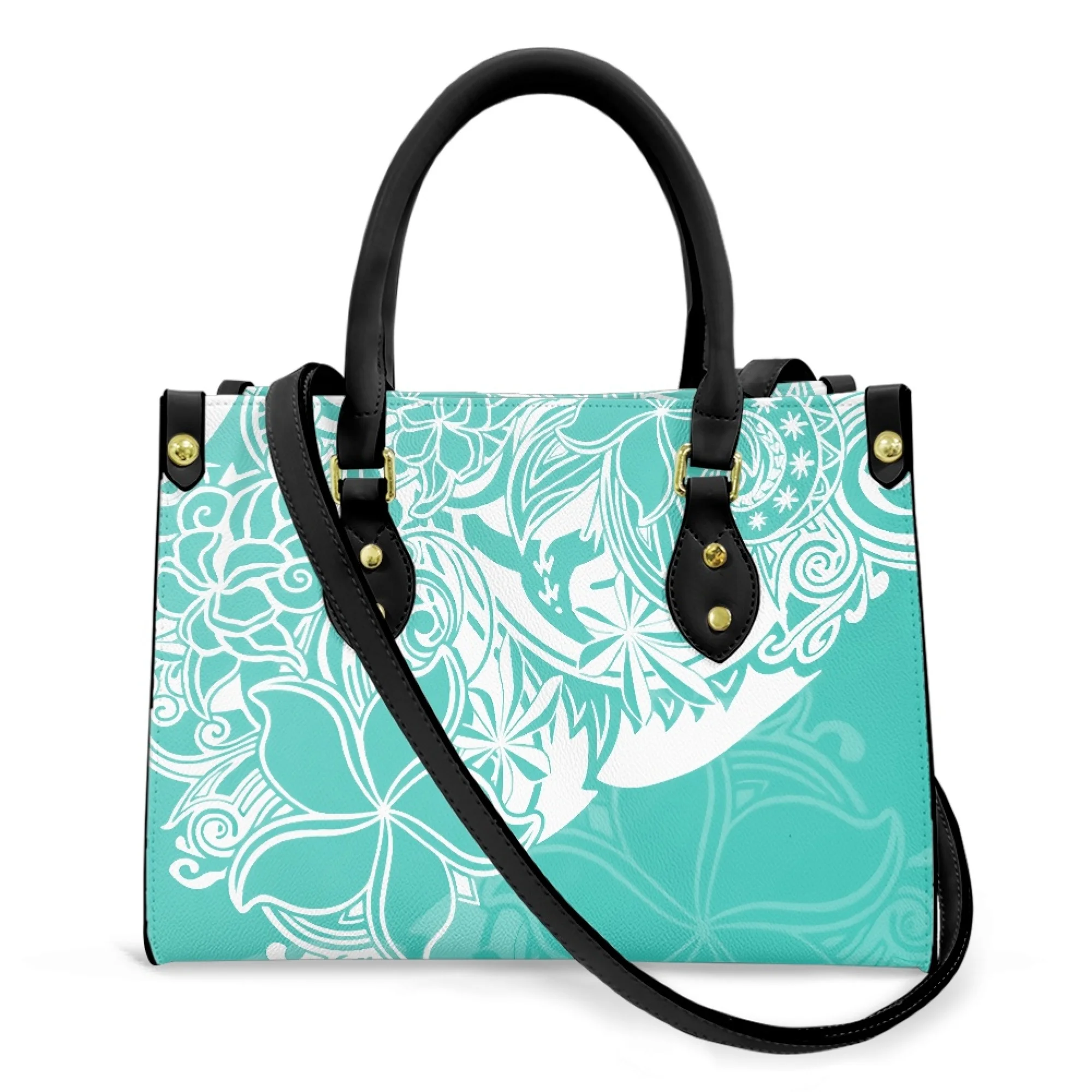 

New Polynesian Traditional Tribal Style Pattern Print Custom Large Leather Tote Bag Shoulder Custom Pattern For Women'S Tote Bag