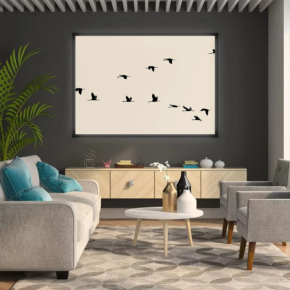 Minimalist Horizontal Black Flying Birds Silhouette Animals Poster Canvas Painting Wall Pictures Home Liviong Room Decor Gift