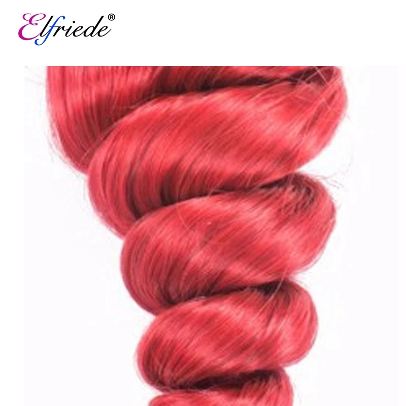 Elfriede #Red Loose Wave Hair Bundles with Closure Brazilian Remy Human Hair Weaves 3 Bundles with 4X4 Transparent Lace Closure