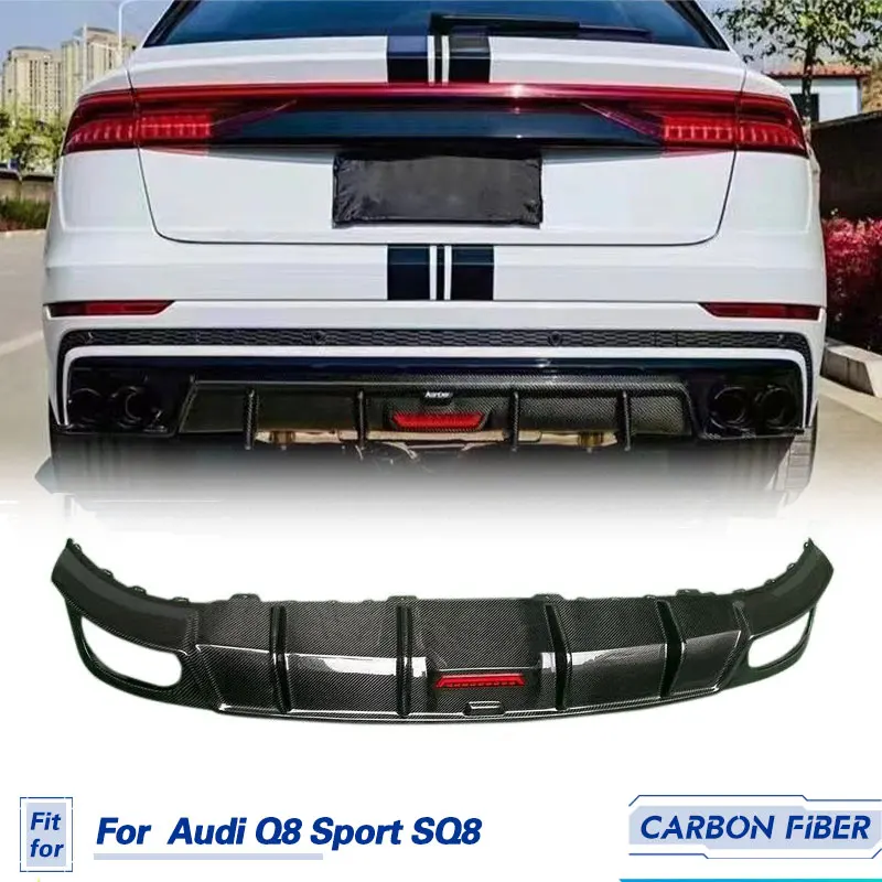 

Car Rear Bumper Diffuser Lip with Light Carbon Fiber for Audi Q8 Sport SQ8 2021 2022 Racing Rear Diffuser Lip Spoiler Body Kit