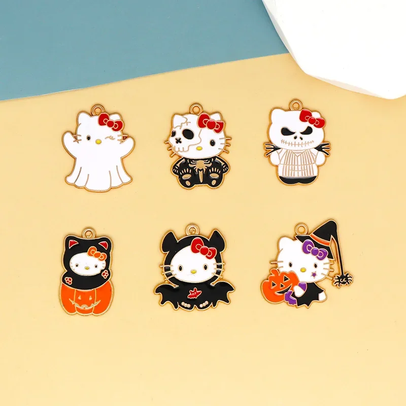 

1set Halloween Cartoon HelloKitty DIY Accessory Demon Ghost Kitty Bag Ornament Necklace Bracelet Earrings Keychain Pendant