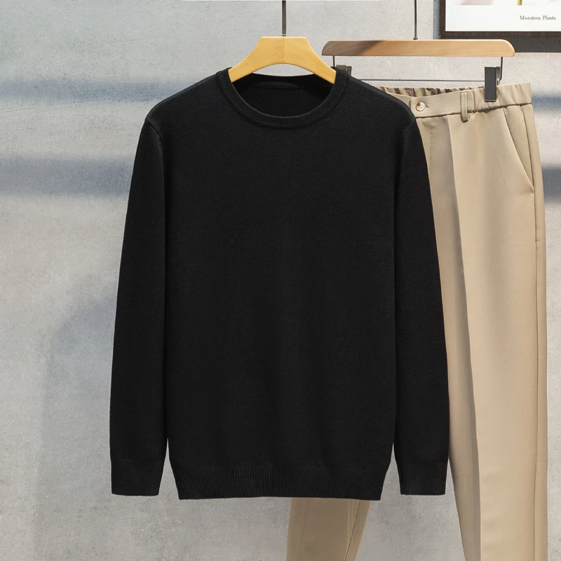 

2024 Men's Autumn Winter New Sweater O-neck Tops Male Long Sleeve Knit Jumpers Men Pullover Basic Solid Color Casual Top I761