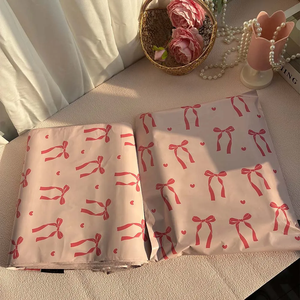 5pcs Pink Bow Pattern Express Mailing Bags Thickened Shipping Poly Mailers Large Capacity Self-Seal Logistics Bags