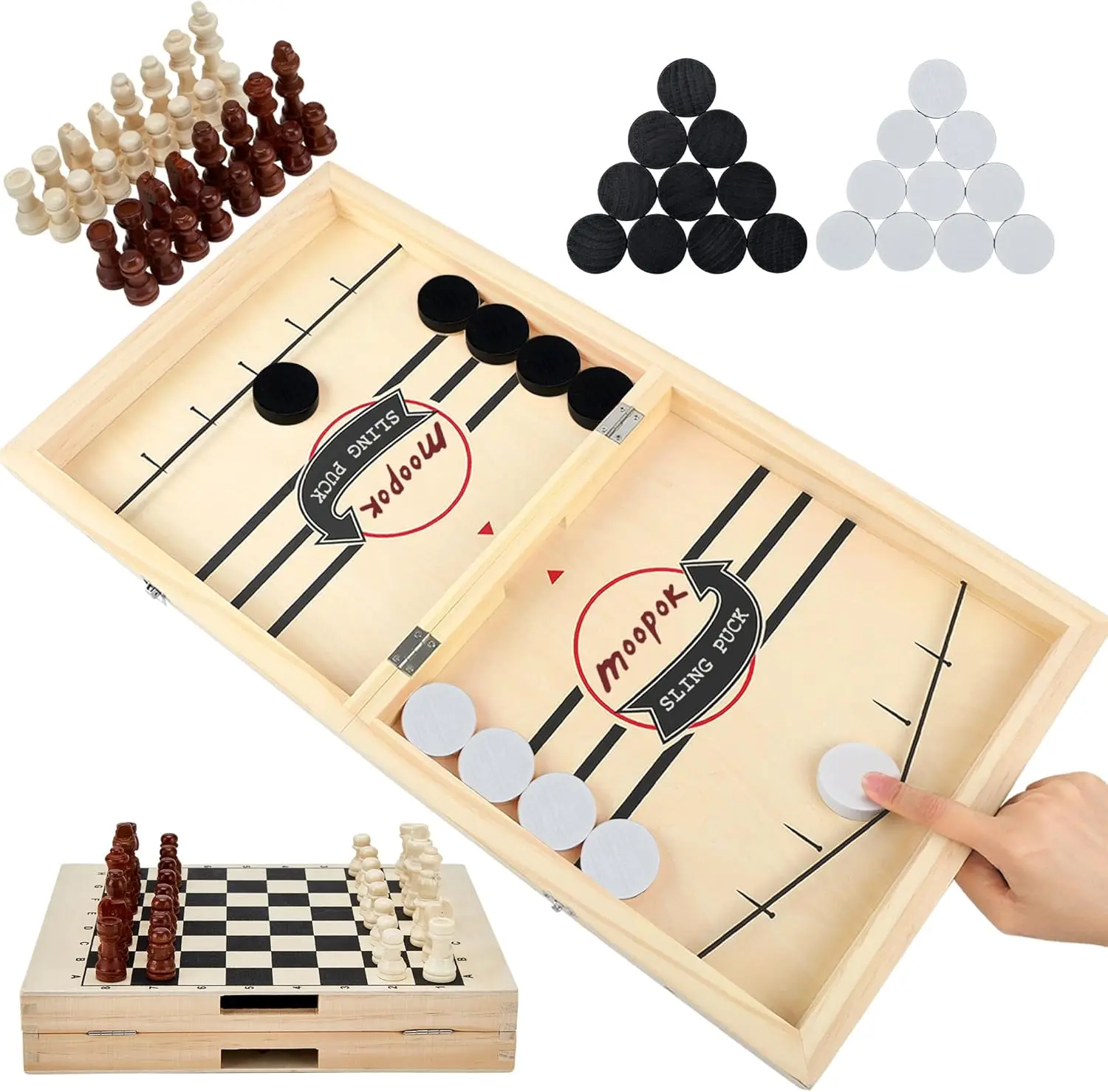 

Fast Sling Puck Game - 2-in-1 Chess & Air Hockey Board Game, Fun Slingshot Toy for Adults & Kids