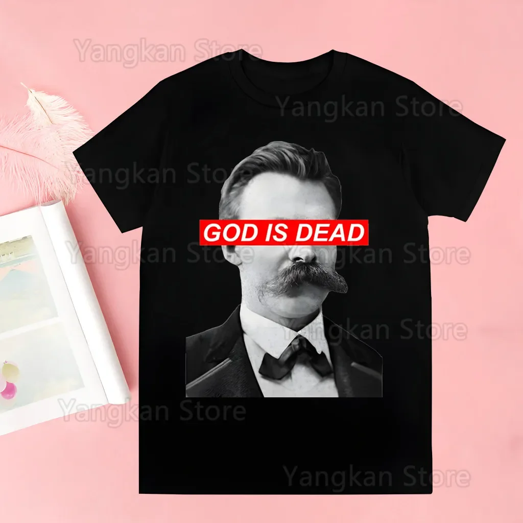 God Is Dead T Shirt Cool Cartoon Casual T-shirt Male Streetwear Tops Friedrich Nietzsche Nihilist Tshirt Unisex Short Sleeve