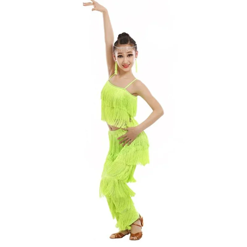 Latin dansjurk voor kinderen meisjes volwassen ballroom kwastje franje tops broek salsa samba kostuum kinderen danswedstrijd kostuum