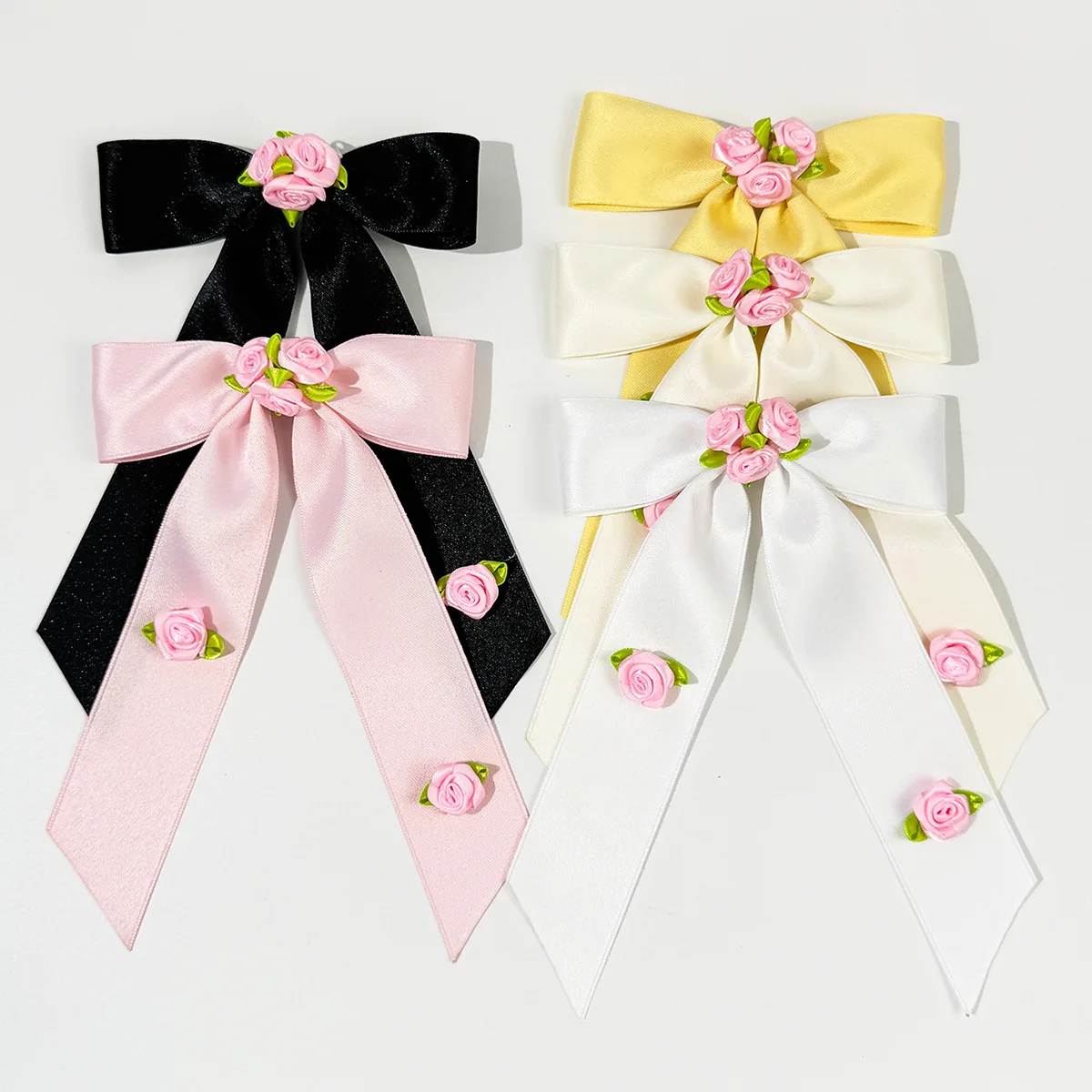 

Cute Preppy Style Pink Floral Bow Ribbon Hair Clip -Sweet Girlish Hair Accessories for Teens Flower Hairpin