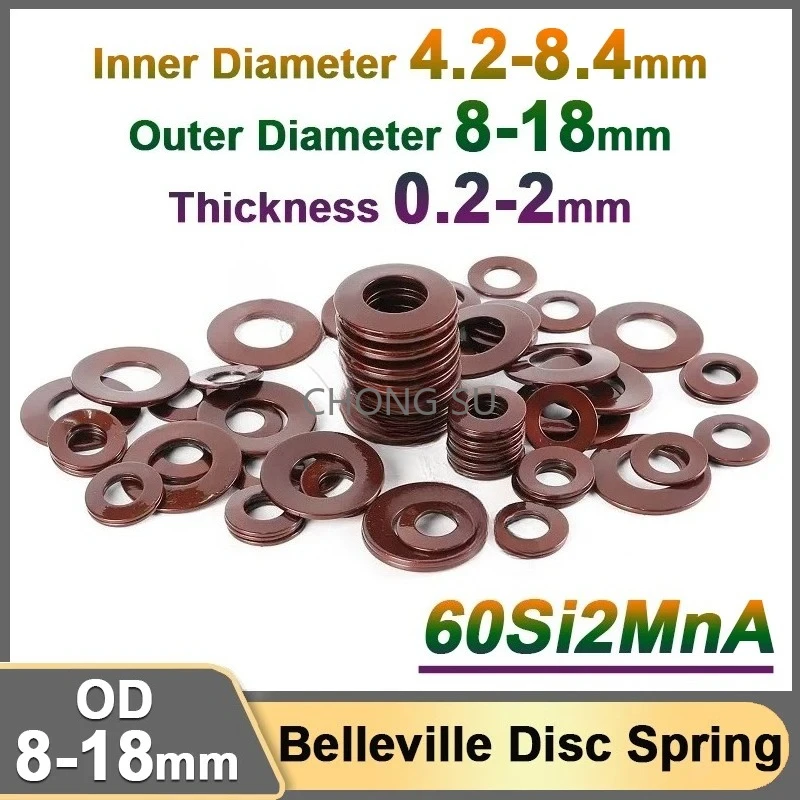 

5/20Pcs 60Si2MnA Belleville Compression Disc Springs Spring Washer Shock Absorbers OD 8 9 10-18mm ID 4.2-8.4mm Thickness 0.2-2mm