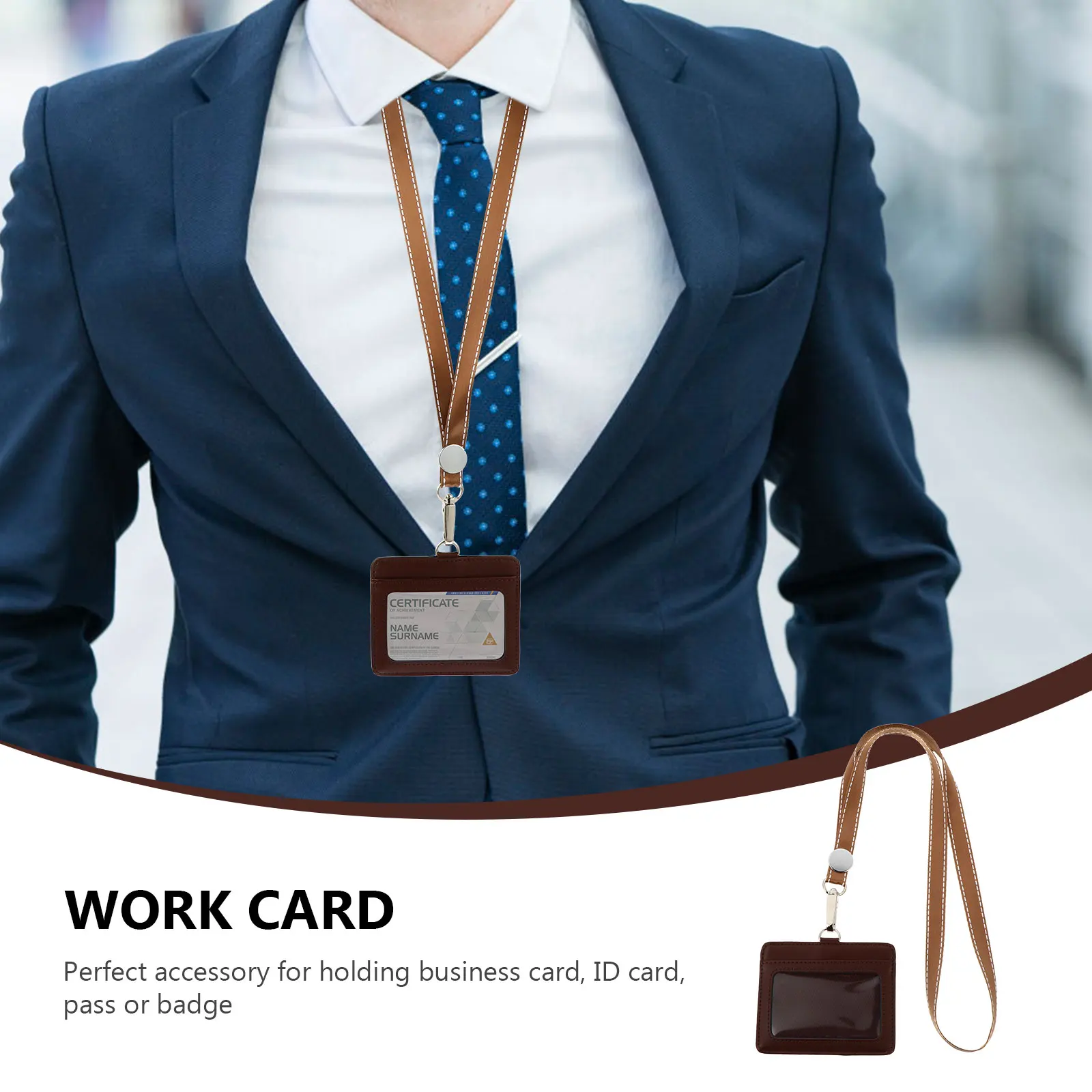 

Badge Holder With Lanyard Waterproof Id Card Holder Strong Metal Buckle Two Slot Design For Employee Bus Cards