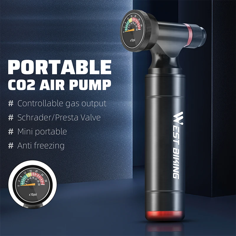 

WEST BIKING Bike Pump CO2 Air Pump Aluminum Alloy Portable MTB Mountain Bicycle Tire Inflator Schrader/Presta Valve Bike Pump