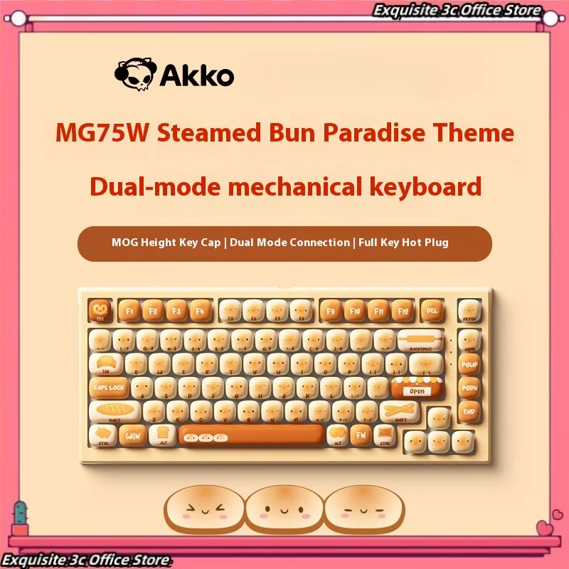 

Akko Mg75w Steamed Bun Paradise 82 Key Dual Mode Mechanical Keyboard Hot Swappable Small Mushroom Height Ttc Axis Girls Universa