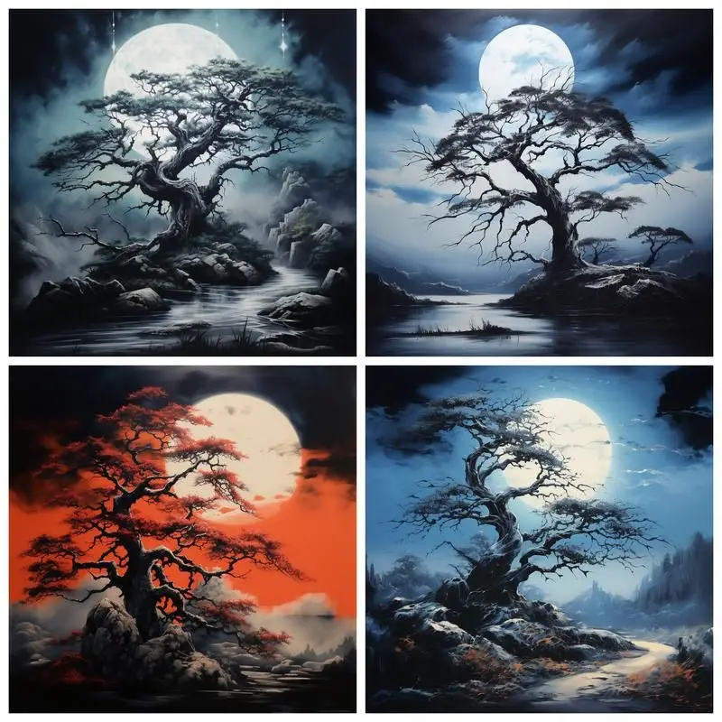 

CHENISTORY 5D Diamond Painting Full Square Moon Tree Landscape Rhinestone Picture Diamond Embroidery Cross Stitch Home Decor Gif