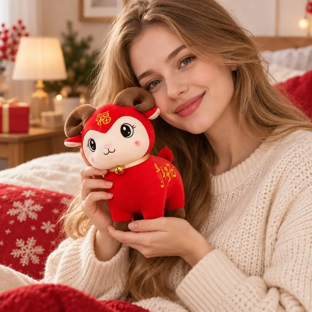 Cute Cotton Plush Mascot Doll Soft Spring Festival Decor Year of the Sheep Mascot Stuffed Animal Home Decoration