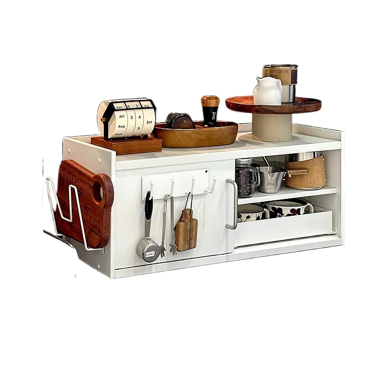 

Coffee corner Wrought iron push-pull cup holder Water bar Desktop coffee set with door Cup storage Storage