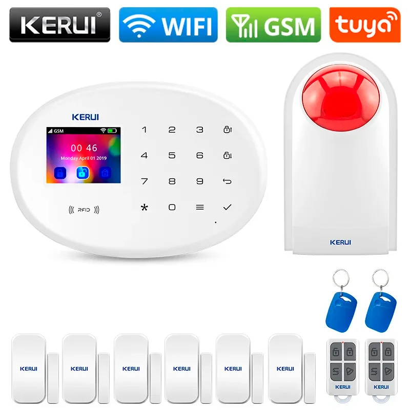 

KERUI W202 Alarm System Smart Tuya Home Security WIFI 2G GSM Home Wireless APP Remote Control 2.4 Inch Screen Burglar Alarm