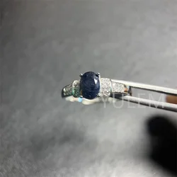 YULEM Natural sapphire ring personality CHAIN RING 925 Sterling Silver Sapphire Ring 5*7mm  Natural Sapphire Gemstone