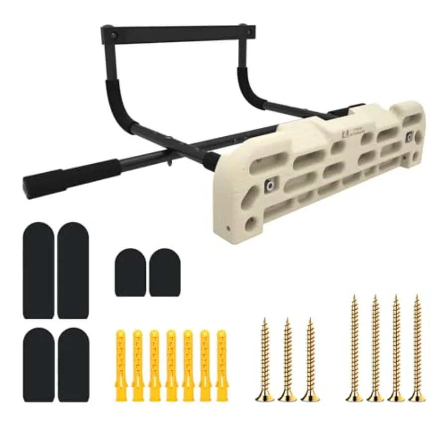 Hangboard Rock Climbing Training Board with Doorway Pull Up Bar in Black for Strength Building Using Jugs Pinches Pockets Edges