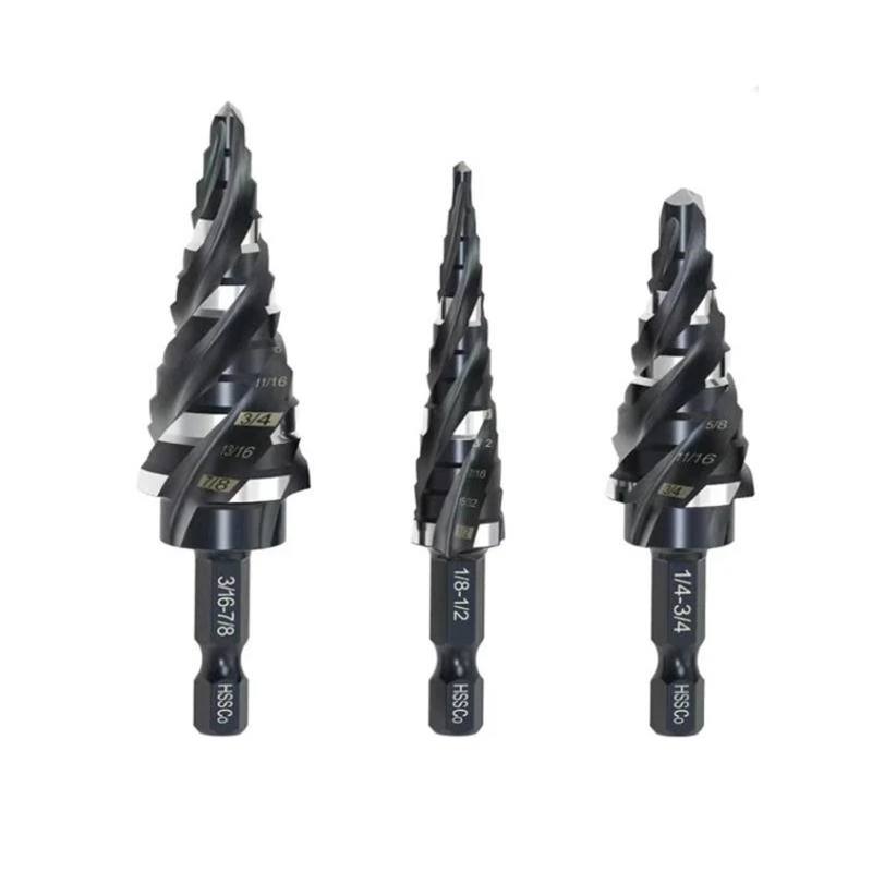 

JU64 3Pcs Industrial Grade Step Drill Bits Set Ready Impact 1/4 inch Shank High Speed Steel Metal Drill Bits for Drilling