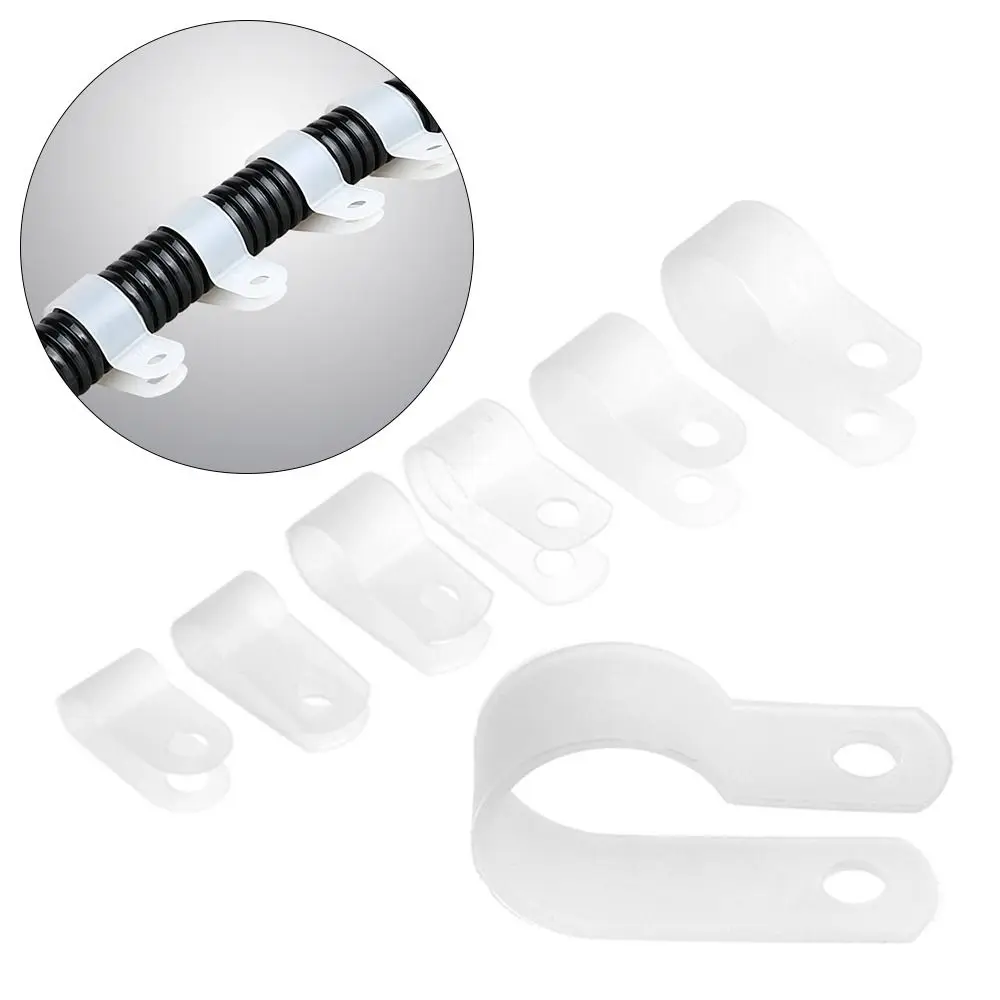 10PCS Durable Plumbing Tightening R-Type Hose Clamp Assortment Kit Fixed Cable Clip Nylon Plastic Fastening Buckles Cable