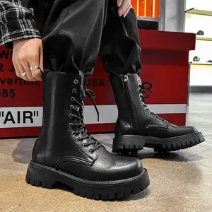 Thick Bottom New Men s Boots Luxury Leather Motorcycle Boots Casual Antiskid Round Toe Boots High Quality Comfy Boots AliExpress