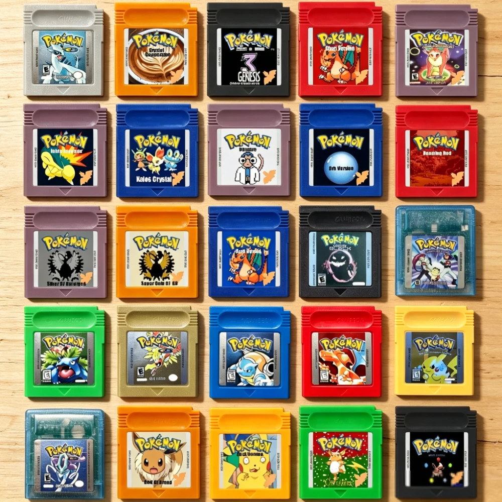 Many style Pokemon Red Blue Crystal Golden Green Silver Yellow GBC Game Card 16 Bit Video Game Cartridge Console Card GB/SP