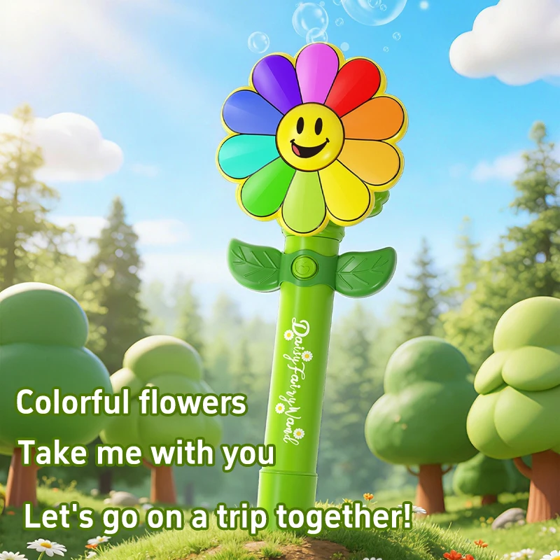Smile Daisy Home Decor With Electric Bubble Wand Pinwheel Shape Automatic Blower with Colorful Luminous Beam Gift for Family
