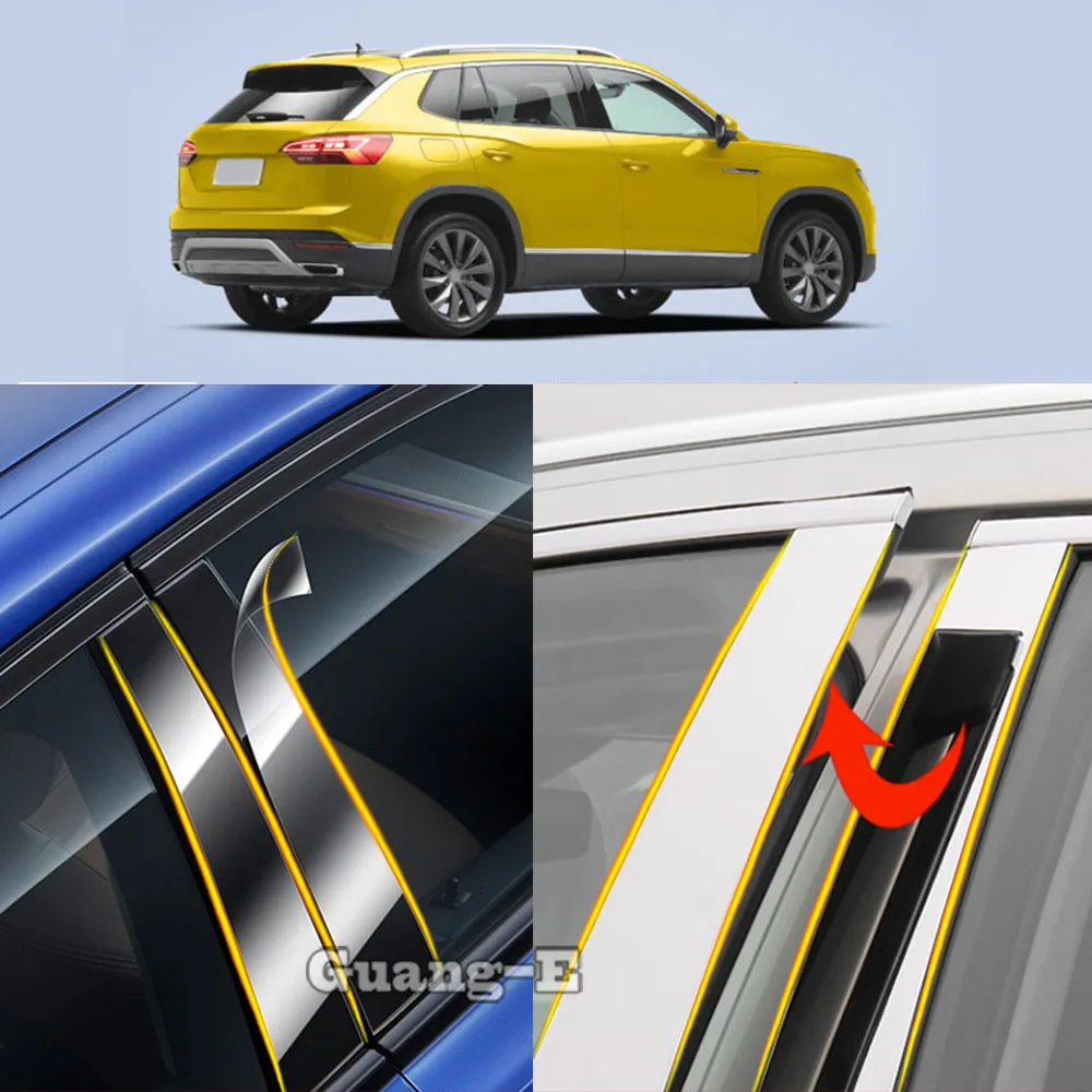 

Накладки на стойки дверей (зеркала) из ТПУ/глянцевые для Volkswagen VW Tayron 2018-2023, молдинги на окна, 6 шт.