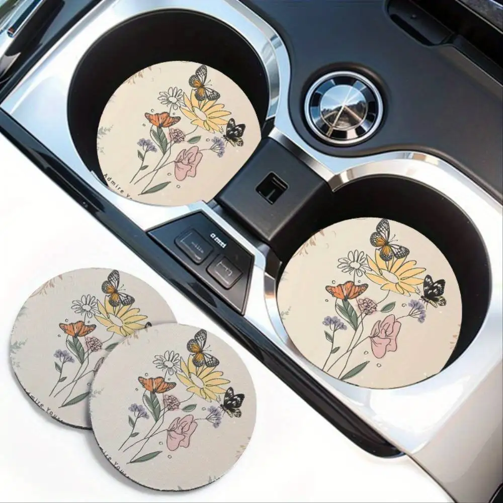 Vintage Floral Car Cup Coasters Auto Interior Decoration