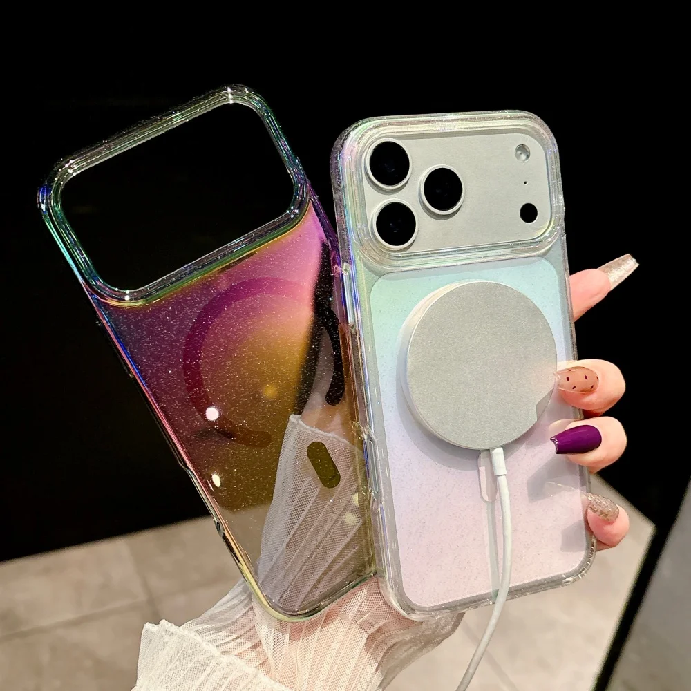 17 Pro Max واضح بريق المغناطيسي ل Magsafe جراب هاتف آيفون 13 14 15 16 Pro Max Plus 17Air رقيقة جدا PC غطاء مغناطيسي