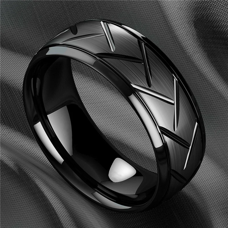 Modern 8mm Black Titanium steel Rings for Men Women Groove Multi-Faceted Stainless Steel Men Ring Wedding Band Jewelry Wholesale