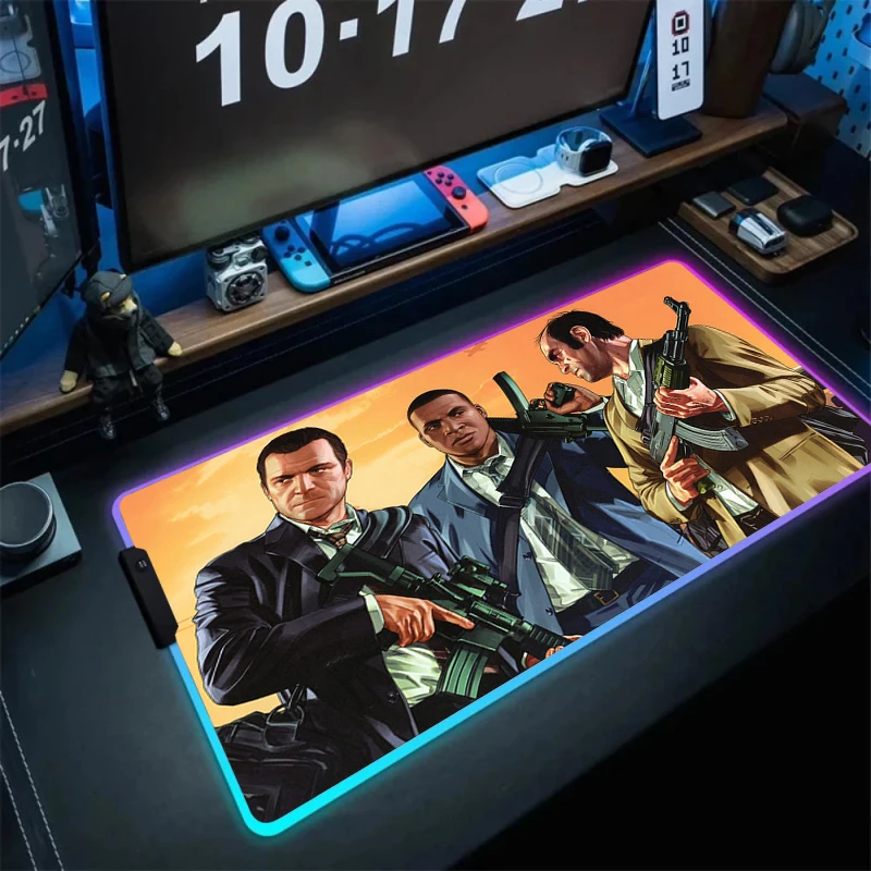 لوحة ماوس للألعاب Gta LED كبيرة ، حصيرة مكتب كبيرة ، ألعاب الكمبيوتر ، لوحة ماوس RGB ، ماوس مضيئة ، مانعة للانزلاق ، مبهرة ، حصائر رائعة