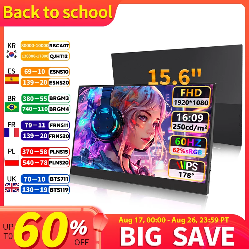 HGFRTEE 15,6 Zoll tragbarer Monitor, FHD USB-C Mini HDMI externer zweiter Bildschirm, Gaming-Erweiterungsdisplay für Laptop Mac PS4 PS5 Xbox