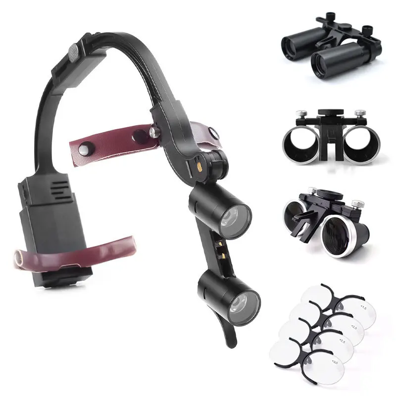 headlights, binocular, magnifying glass, 5X/6X head mounted oral LED lighting, facial examination light