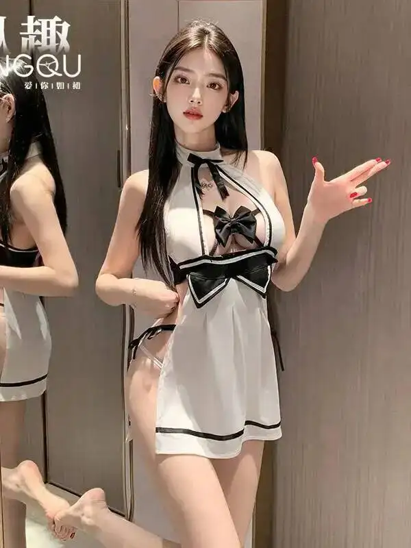 Seksowna Sukienka Mini w Stylu Cosplay College JK z Kokardą, Rozcięciem z Boku, Elegancka, Słodka, Gorąca, Seksowna, Damska, Słodkie Top HGD8