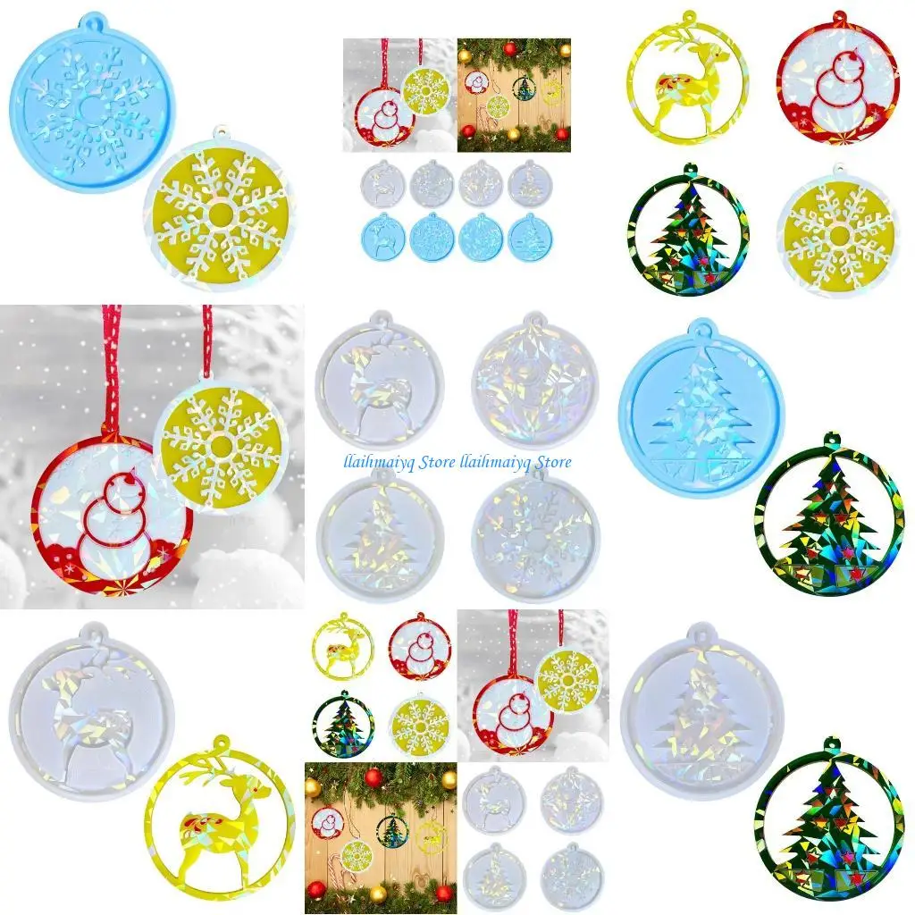 

573B Christmas Tree Snowflake Light Pendant Mould Crystal Epoxy Silicone Mold