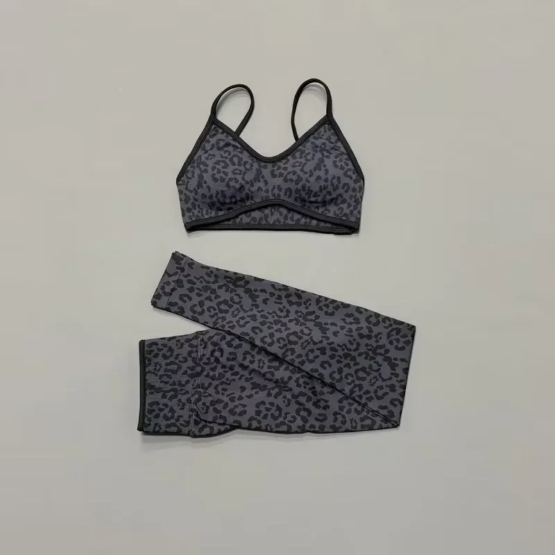 2-teiliges Gym-Set für Damen mit Kontrastbesatz und Leopardenmuster, Sport-BH, Hüftformende Leggings, Weiches Naked-Feel-Gewebe, Bauchkontrolle, Yoga-Outfit – Detail 11