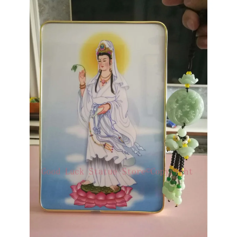 HOME Altar WALL FAMILY efficacious bless talisman Lotus Guan yin Bodhisattva Buddha Ornament art statue + jade Amulet Pendant