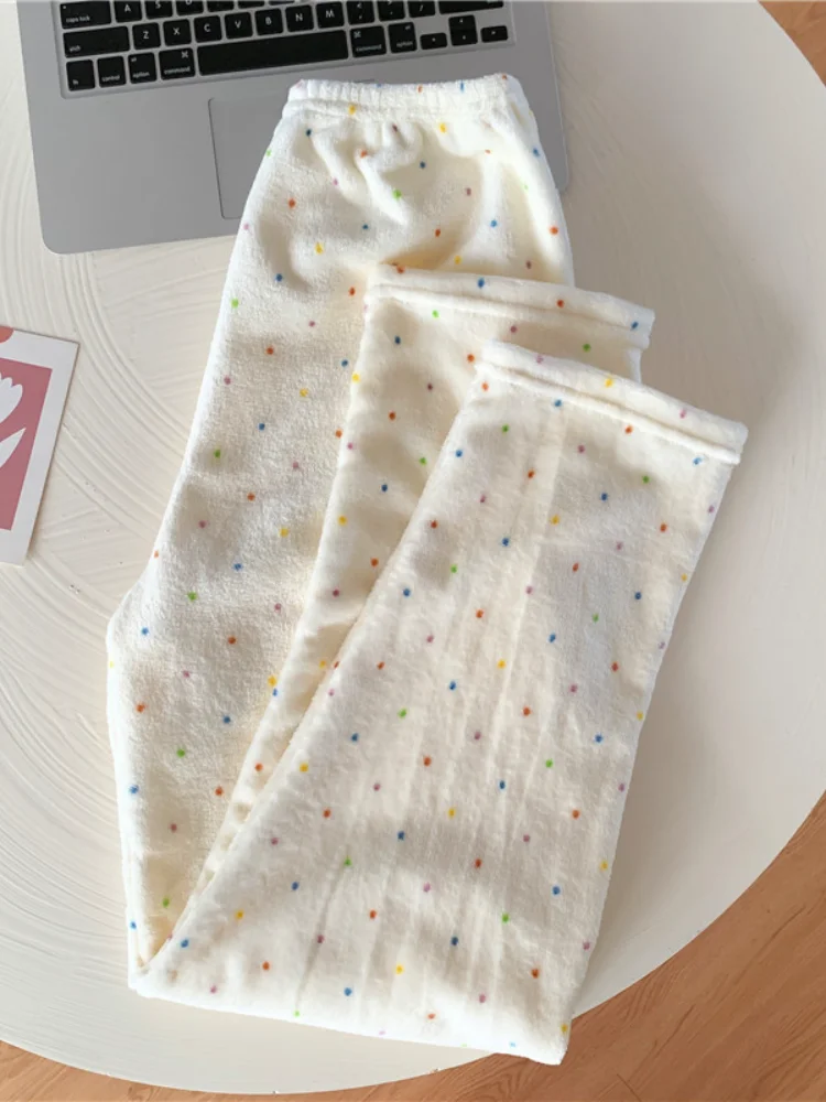 

Пижамные штаны из кораллового флиса для девочек, осенние и зимние утепленные свободные фланелевые штаны, сохраняющие тепло, минималистичные модные домашние штаны, допамин, новинка